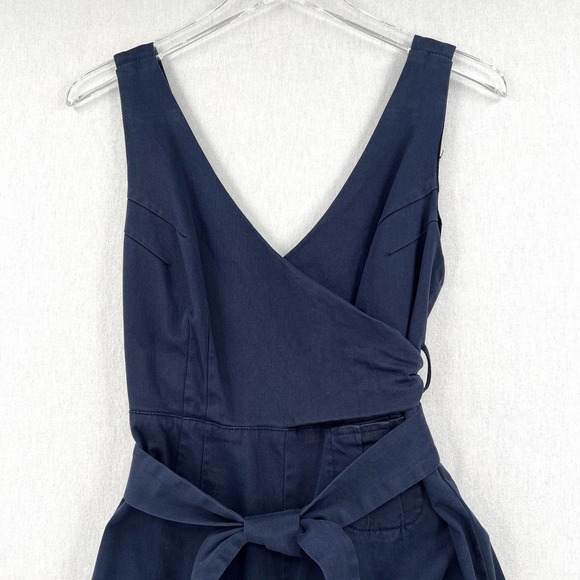 ANTHROPOLOGIE CHINO Jumpsuit Womens 2 Navy Blue Wrap Sleeveless Wide Leg Pockets - Picture 4 of 16